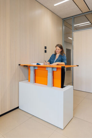 rheform-workplace-innovation-claudia-schirduan-am-hoehenverstellbaren-infodesk-new-work-hochschule-aalen