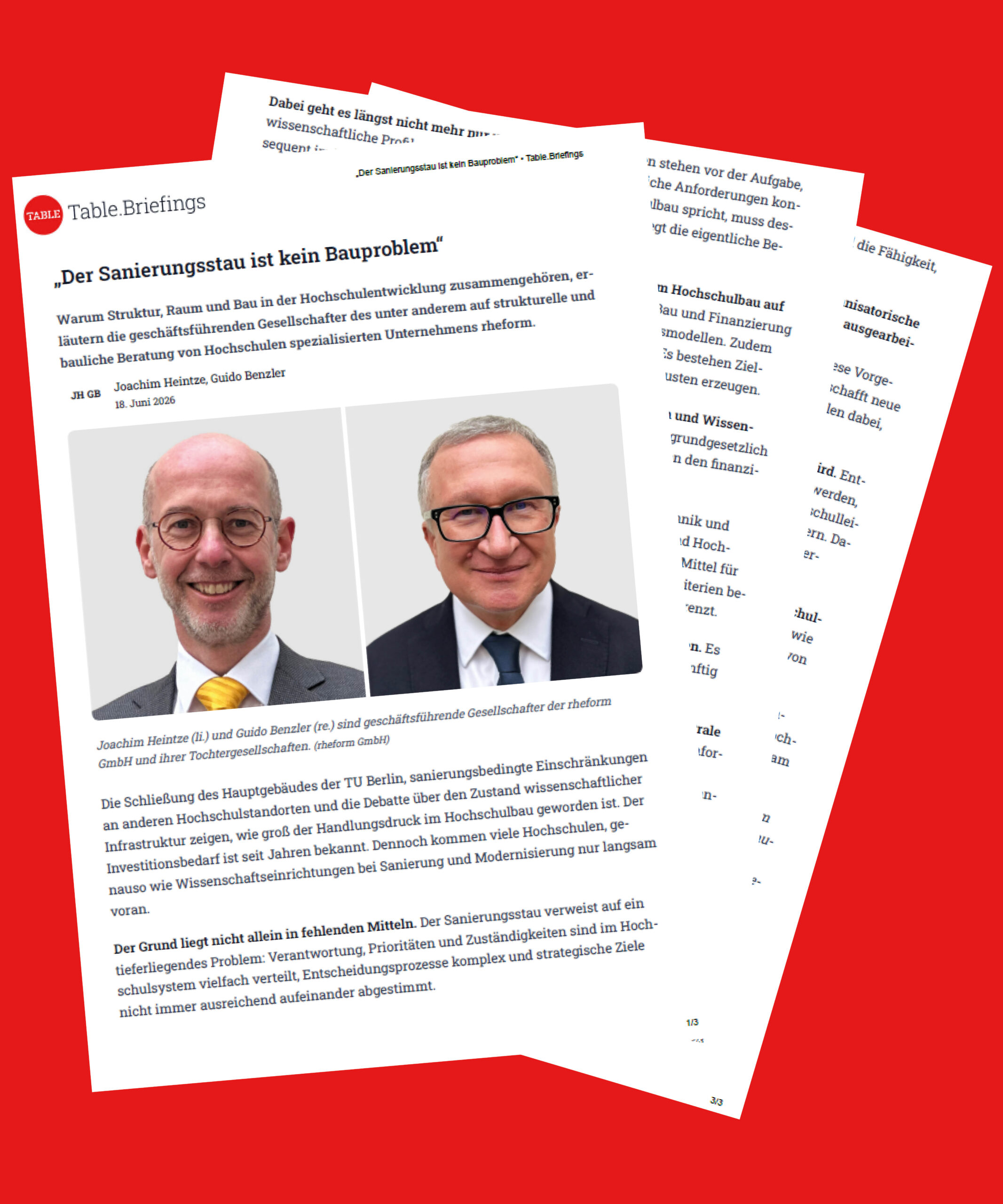 Table.Media Standpunkt der rheform-Geschäftsführer: Zukunftsweisende Hochschulentwicklung ist nicht allein ein Bauproblem